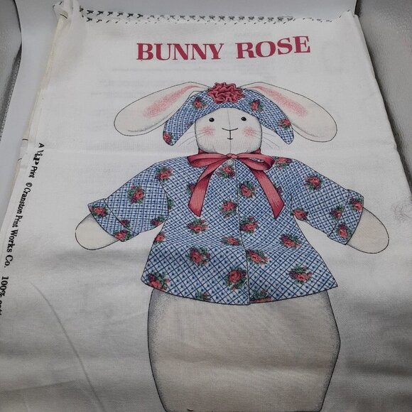 VTG Cottagecore Sewing Panel Bunny Rose Cut Sew Stuffed Animal Easter 15.5" - Picture 3 of 5